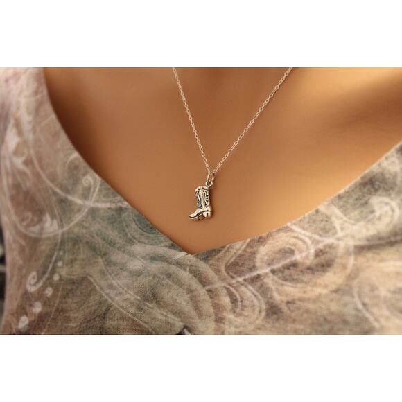 Sterling Silver Cowboy Boot Necklace, Cowboy Boot Necklace, Cowboy Necklace - Picture 3 of 3